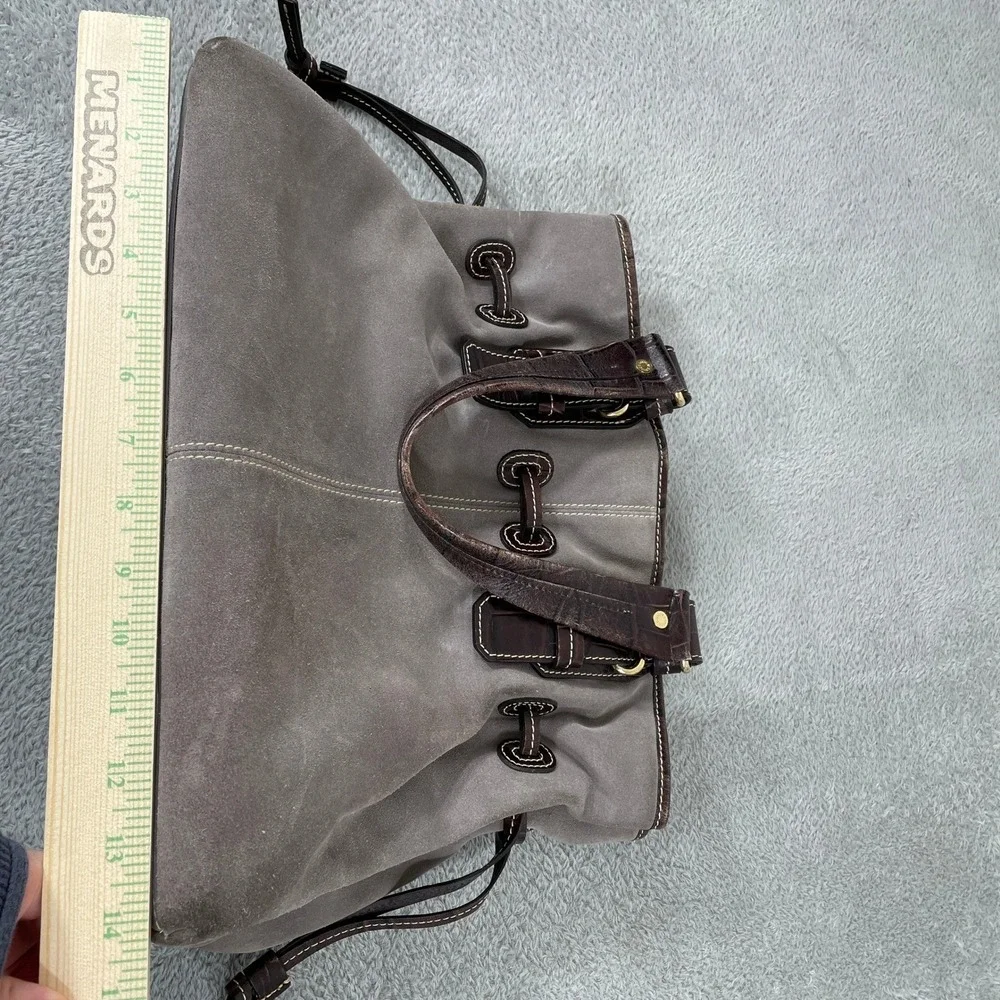 Dooney & Bourke Tote Bag Womens Gray Suede Brown Croc Leather Trim Buckle Hobo - Picture 12 of 13